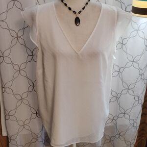 White House Black Market White V-Neck Flutter Sleeve Camisole